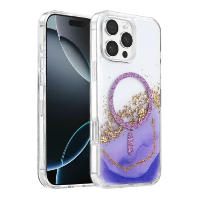 BUĞZ Onegif  İphone 16 Pro Max Lotus Simli Magsafe Kapak - Mor