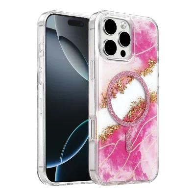 BUĞZ Onegif  İphone 16 Pro Max Lotus Simli Magsafe Kapak - Pembe