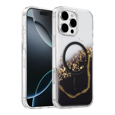 BUĞZ Onegif  İphone 16 Pro Max Lotus Simli Magsafe Kapak - Siyah