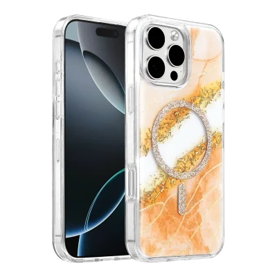 BUĞZ Onegif  İphone 16 Pro Max Lotus Simli Magsafe Kapak - Turuncu