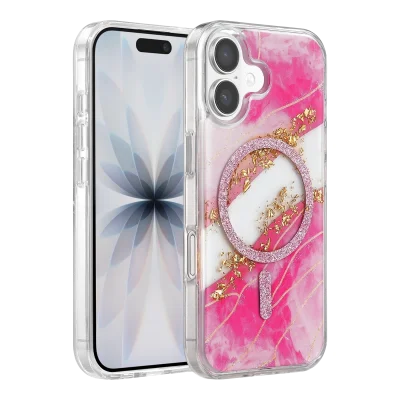 BUĞZ Onegif  İphone 17 Lotus Simli Magsafe Kapak - Pembe