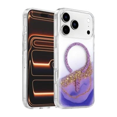 BUĞZ Onegif  İphone 17 Pro Max Lotus Simli Magsafe Kapak - Mor
