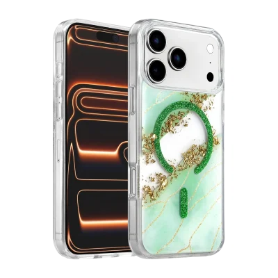 BUĞZ Onegif  İphone 17 Pro Max Lotus Simli Magsafe Kapak - Yeşil