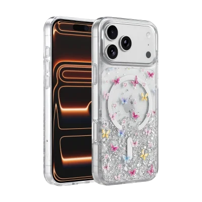 BUĞZ Onegif  İphone 17 Pro Misk Simli Magsafe Kapak - Desen 4