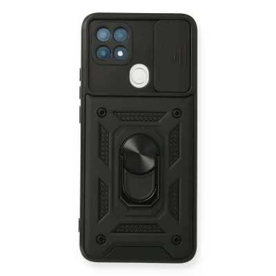 BUĞZ Oppo A15 Kılıf Pars Lens Yüzüklü Silikon - Siyah