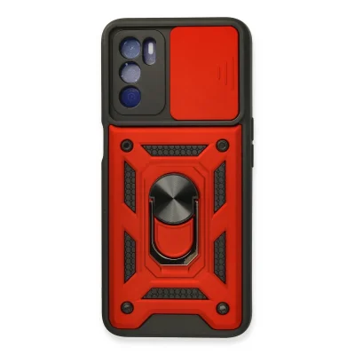 BUĞZ Oppo A16 Kılıf Pars Lens Yüzüklü Silikon - Kırmızı