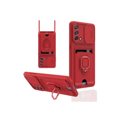 BUĞZ Oppo A74 4g Kılıf Zuma Kartvizitli Yüzüklü Silikon - Kırmızı