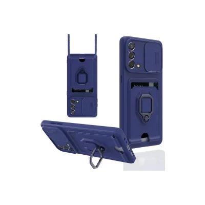 BUĞZ Oppo A74 4g Kılıf Zuma Kartvizitli Yüzüklü Silikon - Lacivert