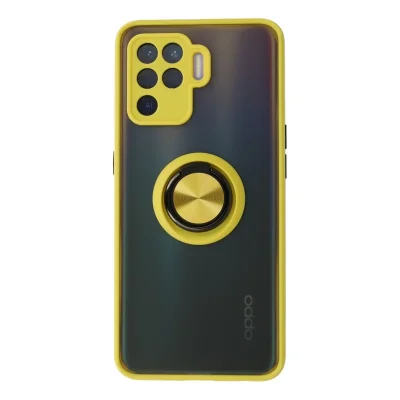 BUĞZ Oppo Reno 5 Lite Kılıf Montreal Yüzüklü Silikon Kapak - Sarı