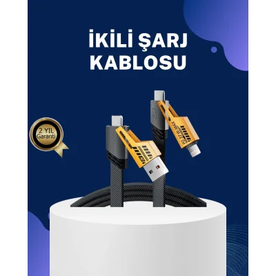  Örgülü Tasarım 4’ü 1 Arada USB-C Lightning Hızlı Şarj Kablosu