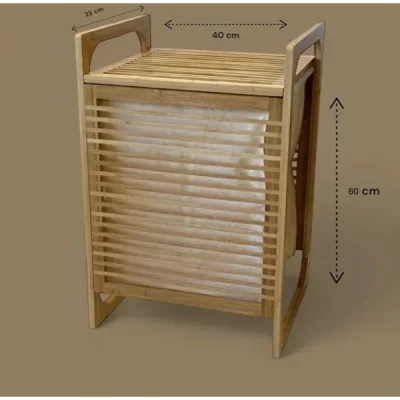 BUĞZ Orta Boy Ahşap Bambu Kirli Sepeti 40x35x60