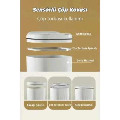  Otomatik Hareket Sensörlü Akıllı Çöp Kovası – 20 Litre Sessiz ve Hijyenik Kullanım