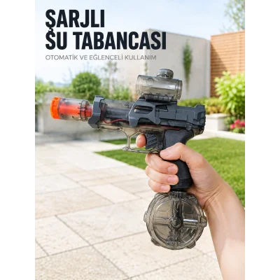 BUĞZ Otomatik Su Tabancası Şarjlı LED Işıklı Basınçlı Su Püskürtmeli Oyuncak