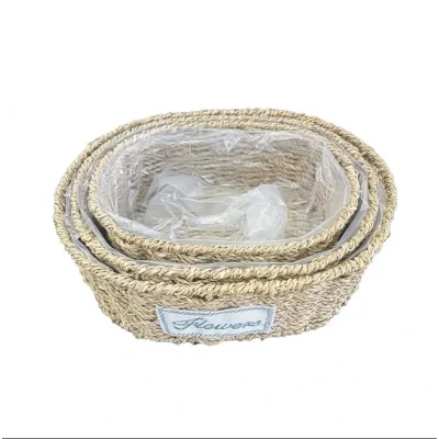 BUĞZ Oval Doğal Hasır Saksı Seti - 3lü