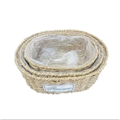  Oval Doğal Hasır Saksı Seti - 3lü