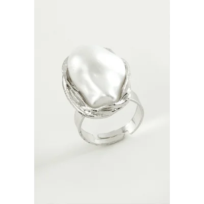 BUĞZ Oval İnci Metal Yüzük