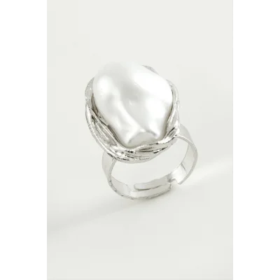 BUĞZ Oval İnci Metal Yüzük