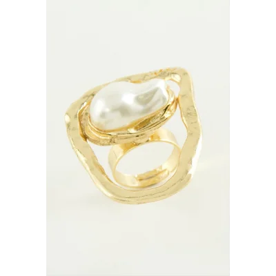  Oval İnci Metal Yüzük