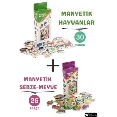  Oyuncak Manyetik Mıknatıslı 30 Parça Hayvanlar 26 Parça Sebze Meyveler Eğitici Set Magnet