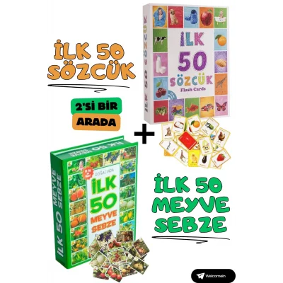  Oyuncak Minik Bebeğimin İlk 50 Sözcük Kartları ve İlk 50 Meyve Sebze Kartları Flash Kart Set 2li