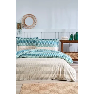  Özdilek Çift Kişilik Ranforce Nevresim Takımı Flame Stitch Mavi