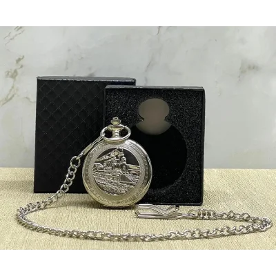 BUĞZ Özel Kutulu Tren Temali Gümüş Köstekli Saat Alk4675