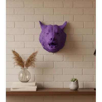 BUĞZ Özel Seri Mor Kurt Duvar Süsü Hediyelik Dekoratif Asılabilir Heykel