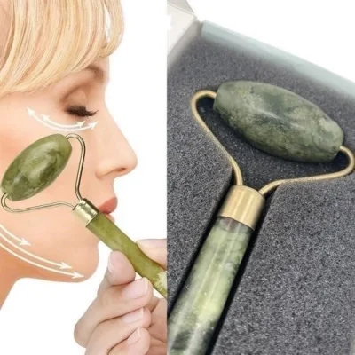  Özel Süngerli Kutusunda Kırılmaz Çift Taraflı 2li Cilt Yüz Masaj Aleti Jade Roller Yeşim Taş