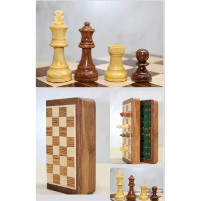 BUĞZ Özel Vernikli Mıknatıs Taşlı Ahşap Katlanabilir Kutulu Satranç Oyunu 17.5 Cm G221