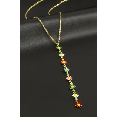 BUĞZ Papatya Mineli Çelik Y Kolye