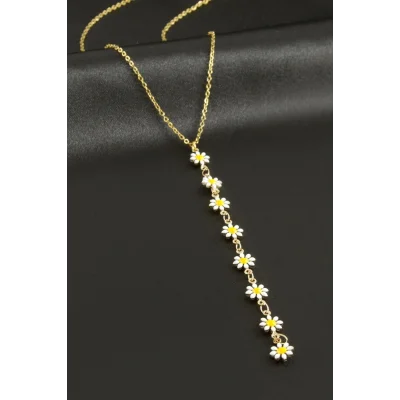 BUĞZ Papatya Mineli Çelik Y Kolye