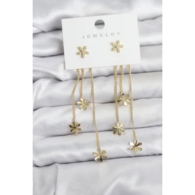 BUĞZ Papatya Model Gold Renk Pirinç Sallantılı Kadın Küpe