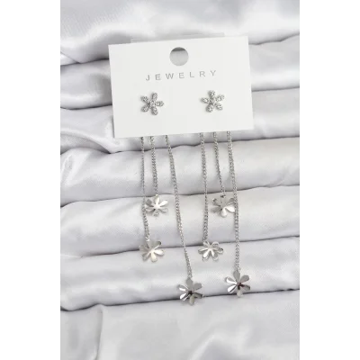 BUĞZ Papatya Model Gümüş Renk Pirinç Sallantılı Kadın Küpe