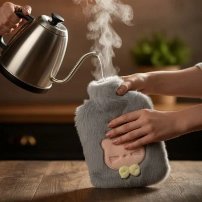 BUĞZ Papyonlu Kedi Figürlü Mavi Peluş Sıcak Su Torbası 1 Litre