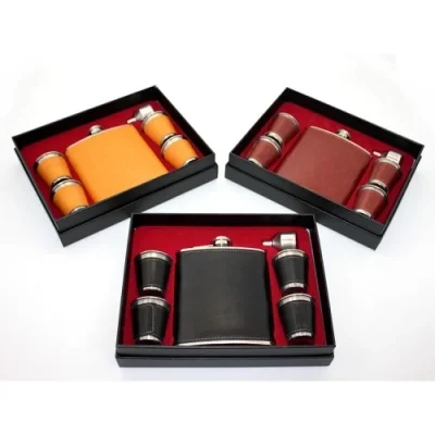  Paslanmaz Çelik 4 Shot Bardaklı Derili Matara Seti Model 2