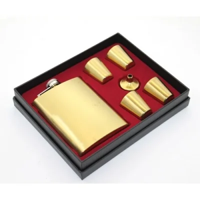  Paslanmaz Çelik 4 Shot Bardaklı Matara Seti Gold