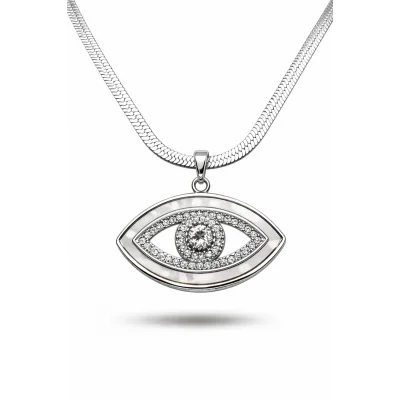 BUĞZ Paslanmaz Çelik Nazar Göz Kolye MODEL 4 – Zirkon Taşlı Parlak Tasarım | Kararmaz Kadın Kolyesi
