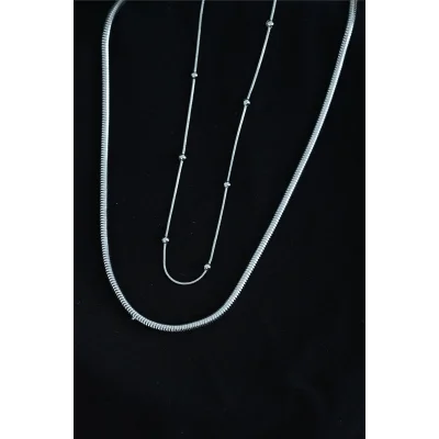 BUĞZ Paslanmaz Çelik Snake ve Dorika Model Kombin Kolye