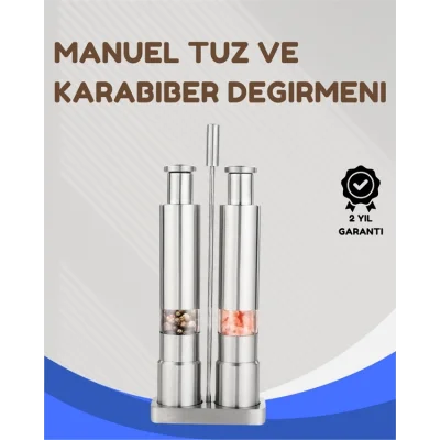  Paslanmaz Çelik Tuz ve Kararbiber Öğütücü - Şeffaf Akrilik Hazne