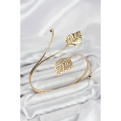 BUĞZ Pazu Bileklik Gold Renk Pirinç Yaprak Model