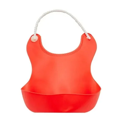 BUĞZ Pelikan Silikon Mama Önlüğü / Silikon Hazneli Bebek Mama Önlüğü - Kırmızı