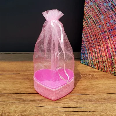 BUĞZ Pembe Kalpli Tül Kese