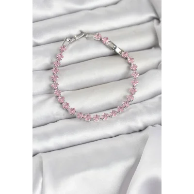 BUĞZ Pembe Kare Zirkon Taşlı Gümüş Renk Pirinç Su Yolu Kadın Bileklik