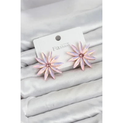 BUĞZ Pembe Kristal Taşlı Lotus Model Kadın Küpe