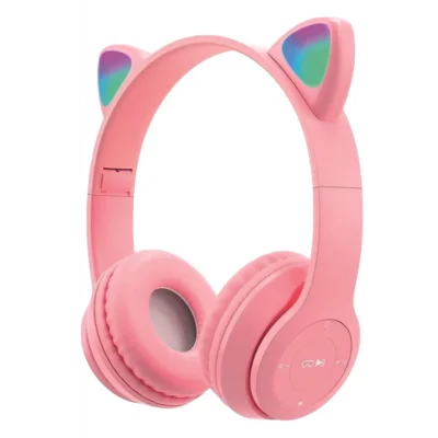 BUĞZ Pembe kulak üstü Bluetooth 5.0 kablosuz kulaklık led ışıklı çocuk tasarımı 1 yıl garantili