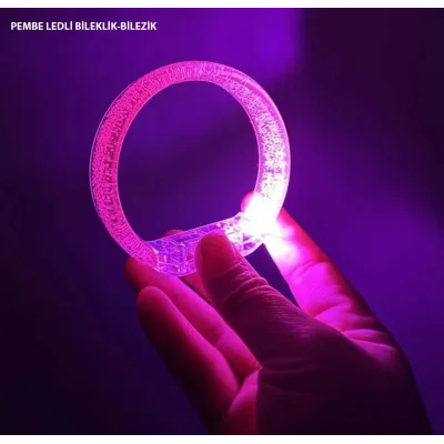BUĞZ Pembe Led Işıklı Baskı Yapılabilen Pilli Bileklik Bilezik 1,5 Cm Genişlik