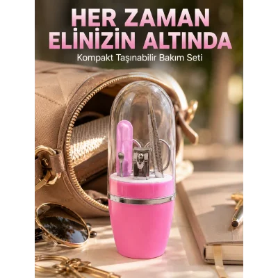 BUĞZ Pembe Manikür Pedikür Bakım Seti Cımbız Tırnak Makası Makas Törpü