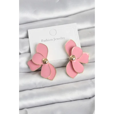 BUĞZ Pembe Mineli Lotus Model Pirinç Kadın Küpe