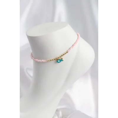 BUĞZ Pembe Renk Boncuklu Balık Figürlü Halhal