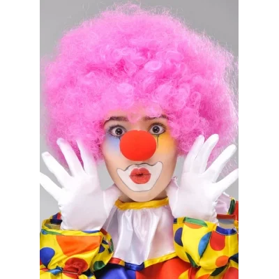 BUĞZ Pembe Renk Kıvırcık Afro Bonus Peruk Takma Saç Ve Kırmızı Burun Seti